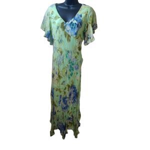 Morning Side Women's Size Medium Green and Blue Floral Vintage Maxi Dress